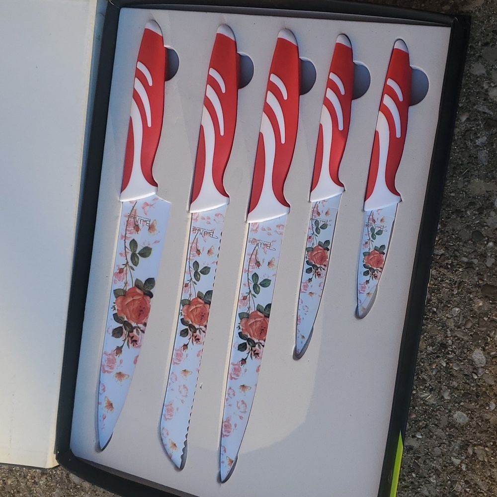 Bench Mark Red Rose Quality Kitchen Cutlery Set of 5 Knives BMK080 New